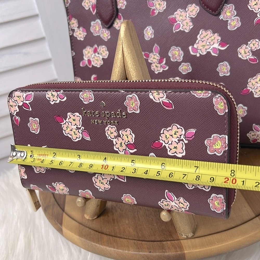 KATE SPADE l Tinsel Wallet Limited Edition Zip Around Floral Glitter Deep Berry - Picture 10 of 11